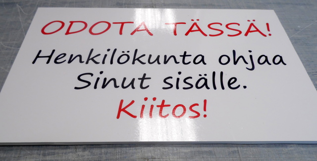 PVC kyltti tarralla PVC kyltti tarralla