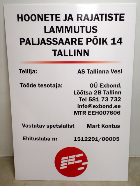 PVC kyltti rakennustyömaalle Tallinna Vesi PVC kyltti rakennustyömaalle Tallinna Vesi